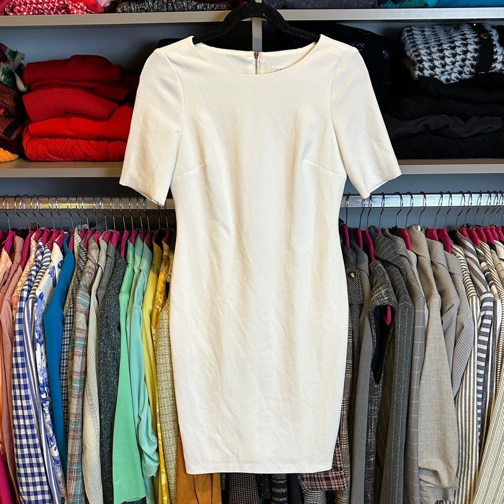 Calvin Klein white short sleeve exposed back zipper dress size 4P